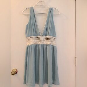 Elegant Blue Dress with Lace Detail